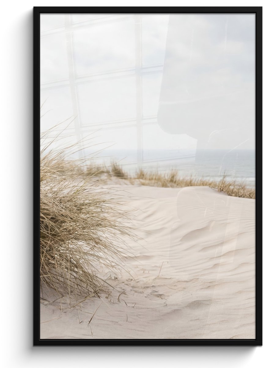 FrameYourWall Poster in lijst - Fotolijst 80x120 cm - Posters - Wolken - Duinlandschap - Zand - Posterlijst zwart - Decoratie - Wanddecoratie woonkamer - Muurdecoratie slaapkamer