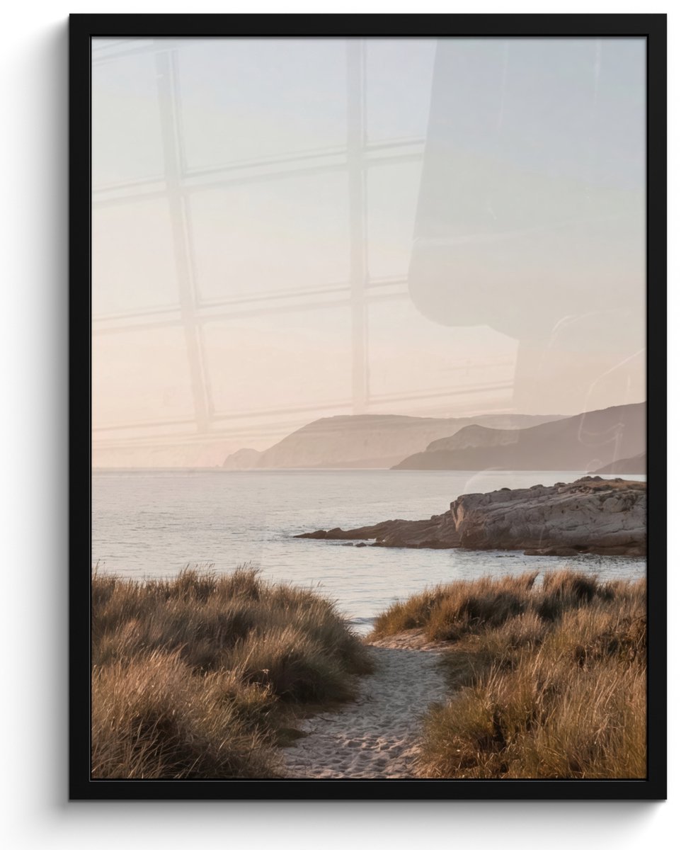 FrameYourWall Poster in lijst - Fotolijst 60x80 cm - Posters - Landschap - Kust - Duinen - Posterlijst zwart - Decoratie - Wanddecoratie woonkamer - Muurdecoratie slaapkamer