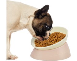 Franse Bulldog voerbak, schuine gekantelde mopshond voedsel water kom antislip huisdier feeder voor Frenchie, Shih Tzu, platte honden, kat