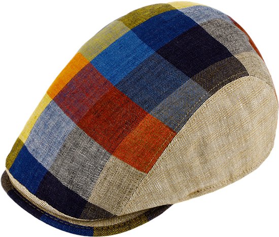 Breiter Heren schiebermütze flatcap schirmmütze met klep, 100% linnen, voering van katoen, pet licht & comfortabel, Newsboy Cap, blauw, 58