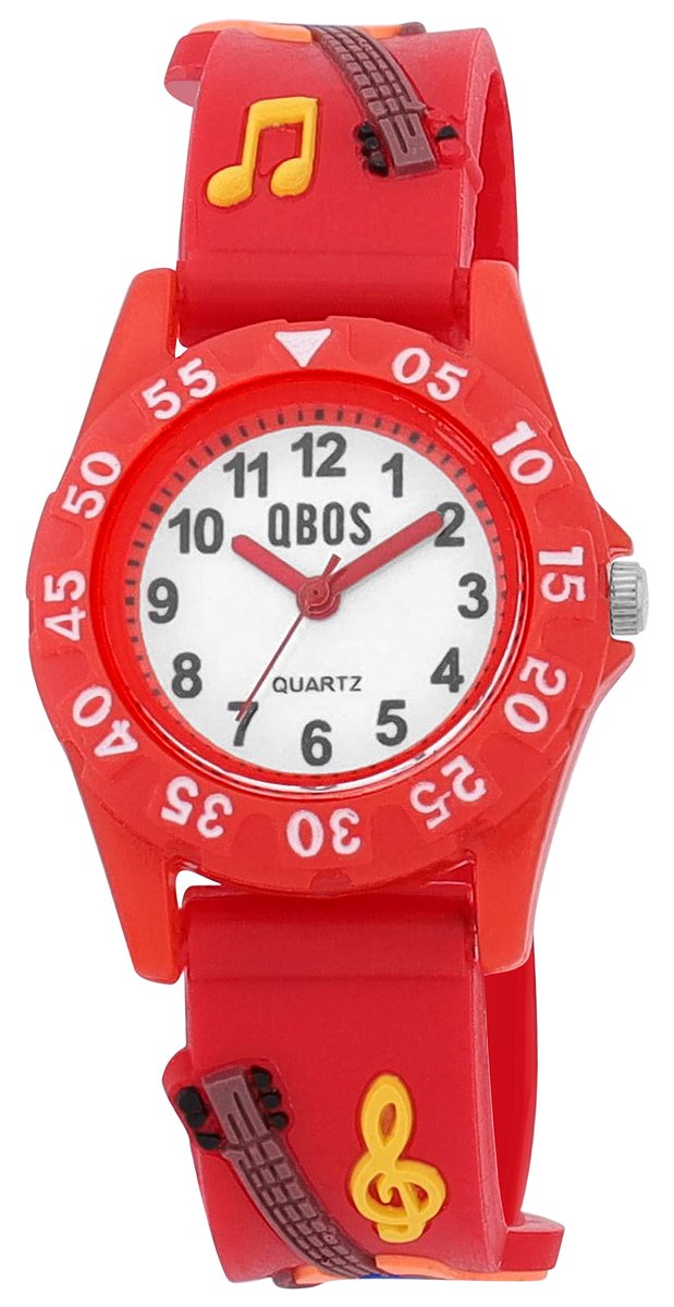 QBOS QBOS kinderhorloge 4500052 Siliconen band, D 28 mm, met gitaarmotief