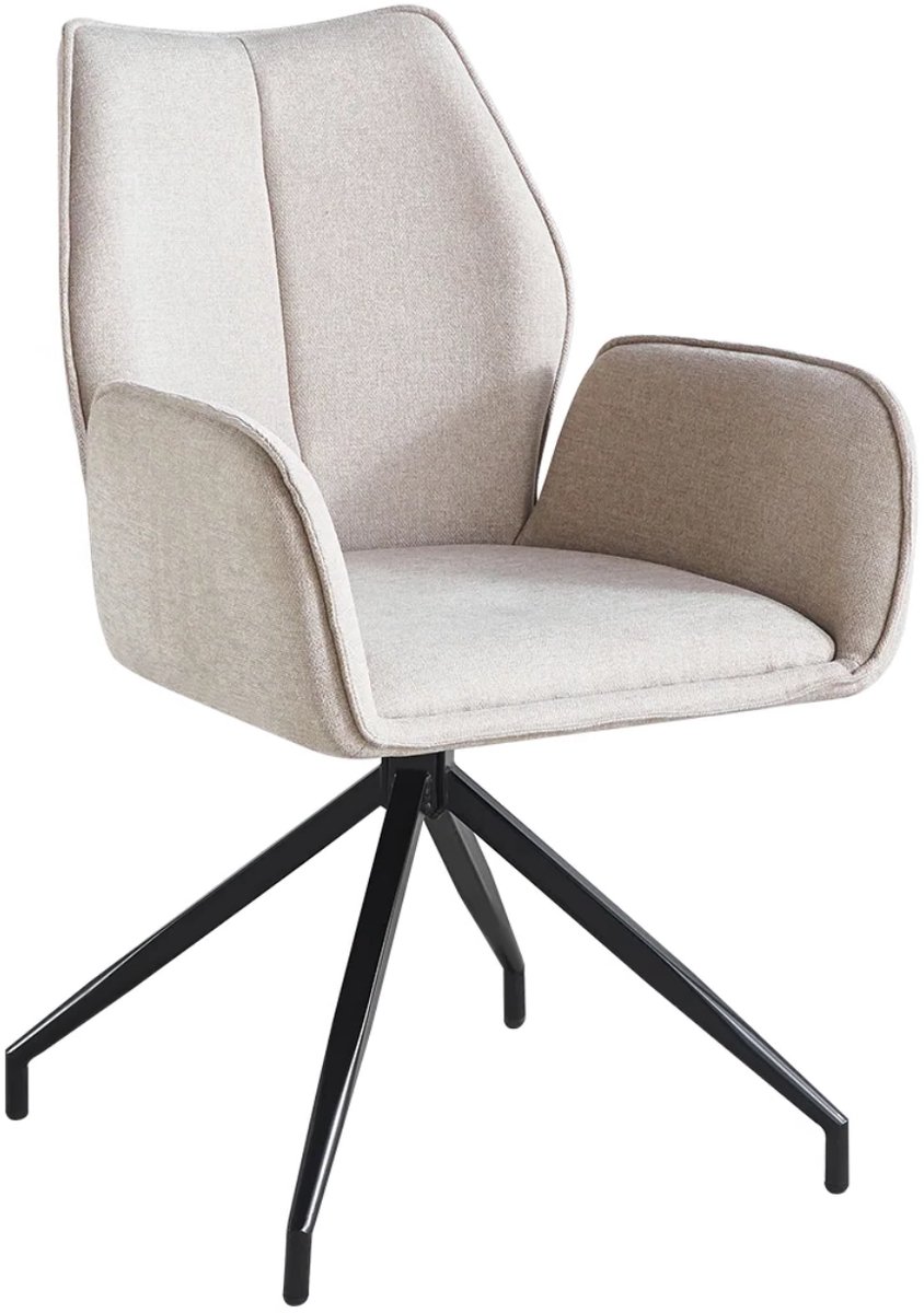 SET DEAL: 6 stuks Eetkamerstoel met armleuningen draaibaar taupe chenille Halix eetstoel zetel
