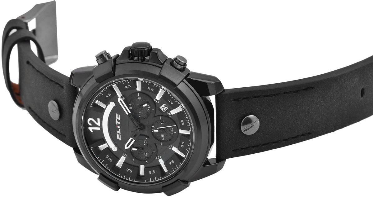 Elite Herenhorloge van imitatieleer EL0005 Elite Heren Chronograaf met imitatieleren band, 3ATM