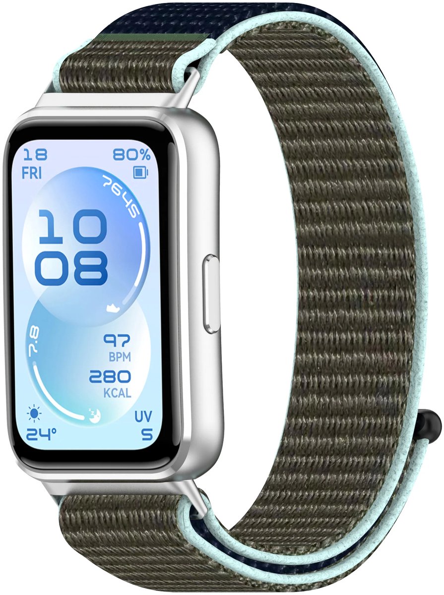 Strap-it Nylon band geschikt voor Huawei Band 11 / Huawei Band 11 Pro (Grijs-Blauw)