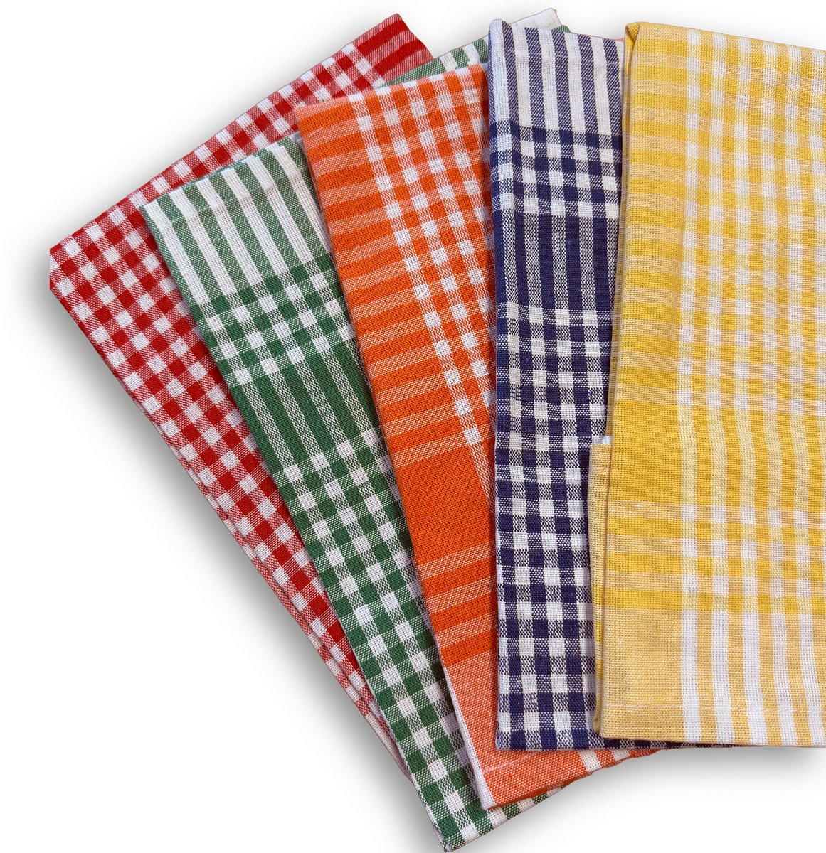 UNIFICATO - Keukenhanddoeken Set van 5 - 100% Katoen Theedoeken - 47 x 67 cm - Voor afwas en handen - Blauw, Rood, Groen, Oranje, Geel