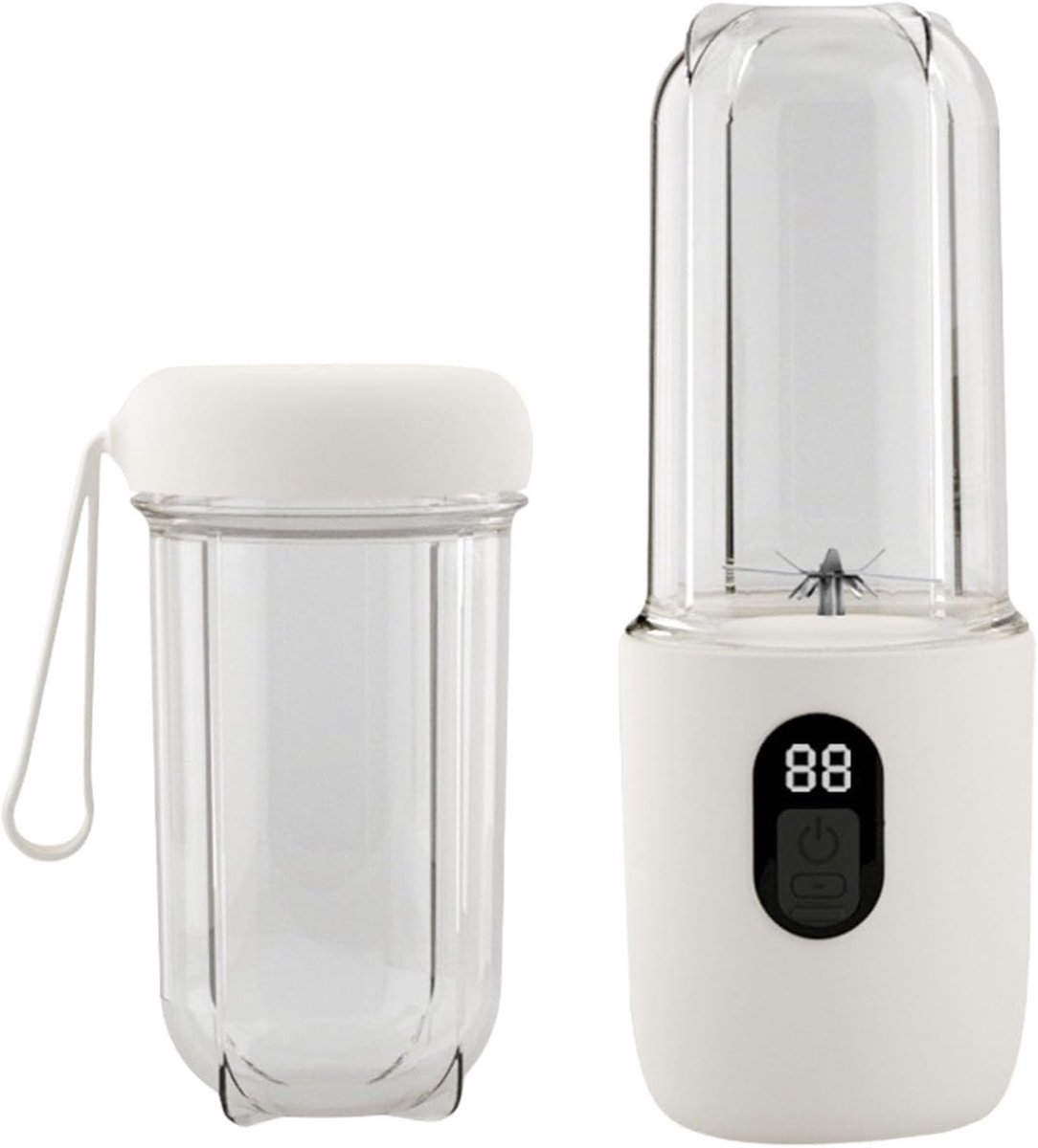 Draagbare blender - smoothie blender to go voor shakes en vers fruit - 16 messen, USB oplaadbaar - wit - 8,5 x 8,5 x 28,5 cm - ABS voor thuis, werk en onderweg