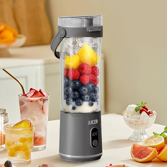 Draagbare Blender - Mini USB Sapcentrifuge - Oplaadbare Persoonlijke Smoothie Maker - Voor Thuis - Kantoor & Reizen - 265*83*95mm -600mL - Grijs van Merkloos — afbeelding 3