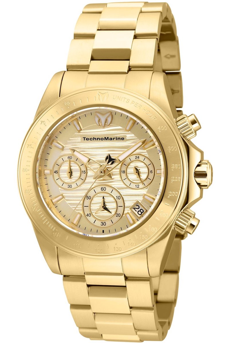 TechnoMarine Manta TM-219013 Dames Horloge - Waterdicht - Analoog - Quartz Uurwerk - Roestvrij Staal met gouden Wijzerplaat - 38mm