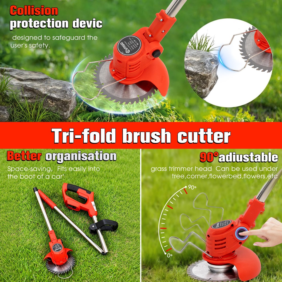 Accu grastrimmer met accu, Opvouwbare grasmaaier,gazonkantentrimmer met 2 accu's 21V en 4 mestypen + 1 tuinschaar – foto 3