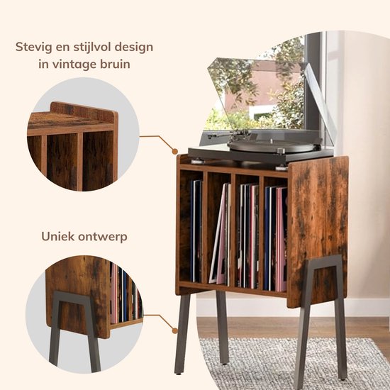 ACAZA LP Opbergsysteem - LP Houder - Vintage Bruin - 45 x 30 x 66 cm (L x B x H) - Vinyl Opbergsysteem - Platenspeler Meubel - Platenkast - Platenhouder - 72 Platen — afbeelding 5