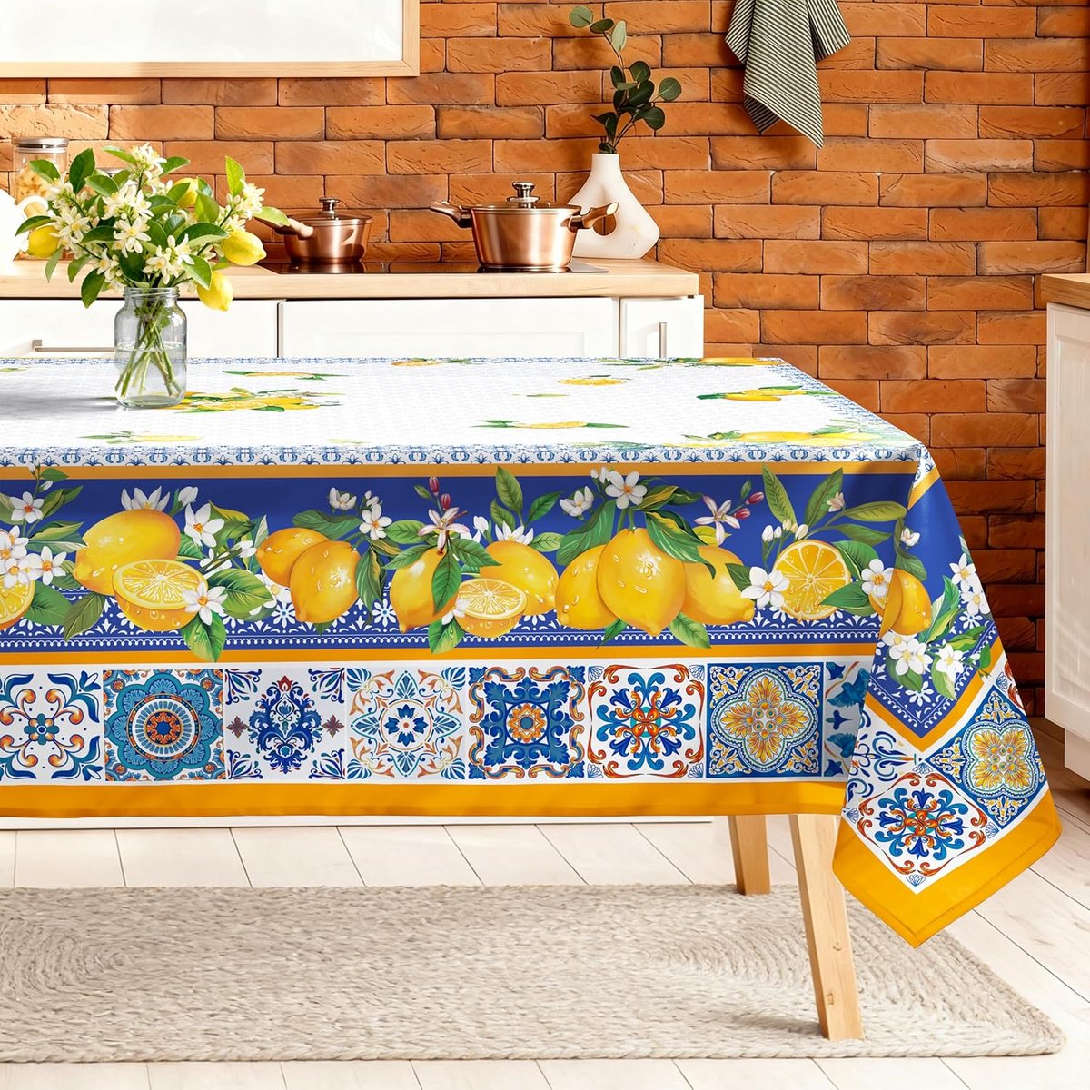 Rond Tafelkleed Middellandse Zee Citroen Decoratie - Waterafstotend Polyester