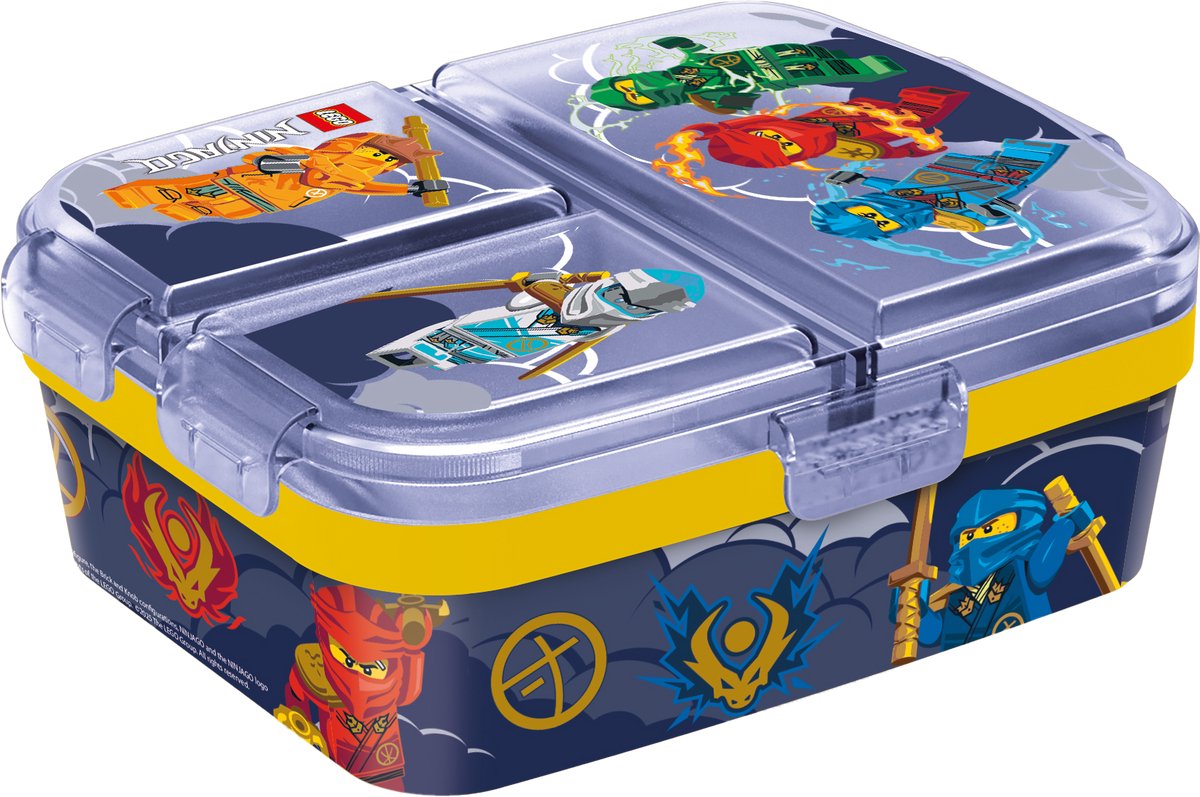 LEGO Ninjago Kinderlunchbox – Broodtrommel met 4 vakken voor kinderen vanaf 4 jaar - Vaatwasserbestendig & BPA-vrij - Donkerblauw