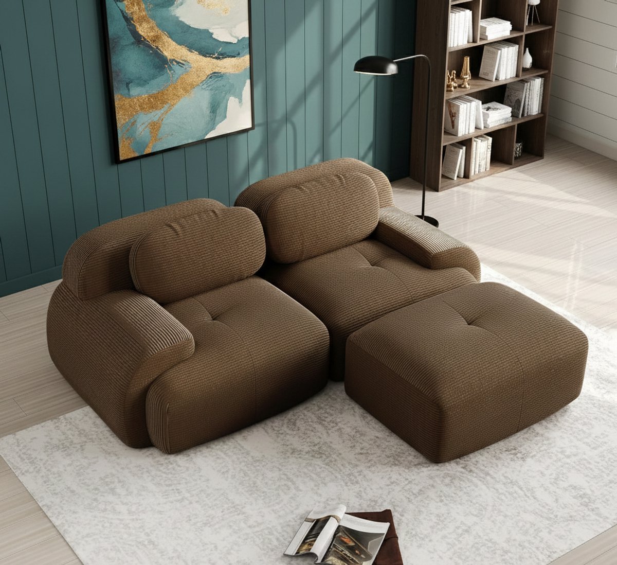 Oslo Luxe Modulaire Corduroy 2-Zits Bank – Bruin – 208 cm – Moderne Loveseat – Direct Klaar voor Gebruik – Comfort Sofa voor Woonkamer & Thuiswerkplek,A-Furniture