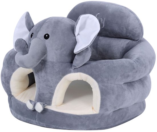 Mogi Products-Baby Zitzak Olifant - Comfortabele Floor Seat - Babyzitje met Rugsteun - Grijs/Pluche — afbeelding 2
