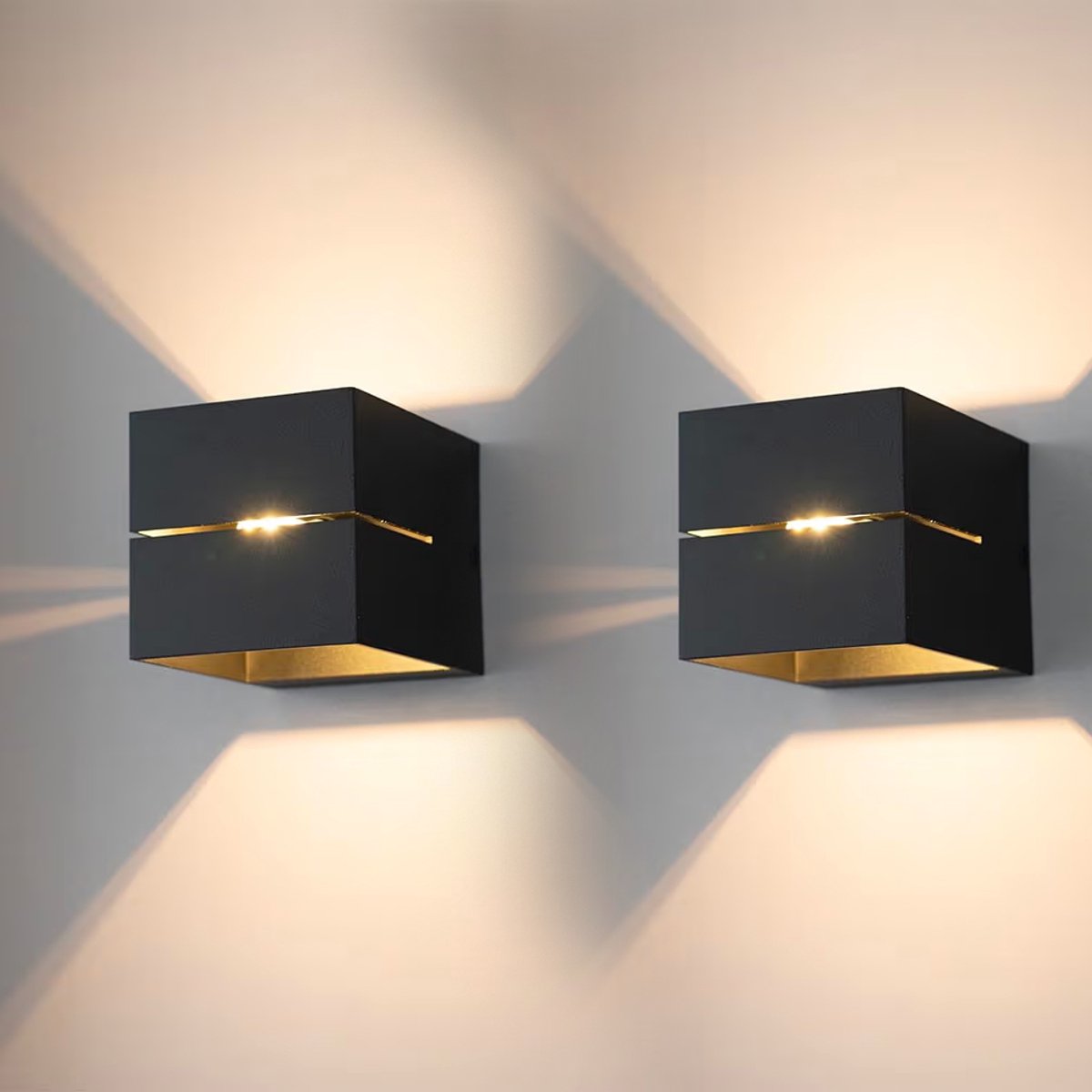 LUSENZ wandlamp kubusvorm – 2 stuks – 3 watt G9 fitting – dimbaar – mat zwart aluminium – IP20 – up and down light binnen – wandlamp design woonkamer slaapkamer keuken