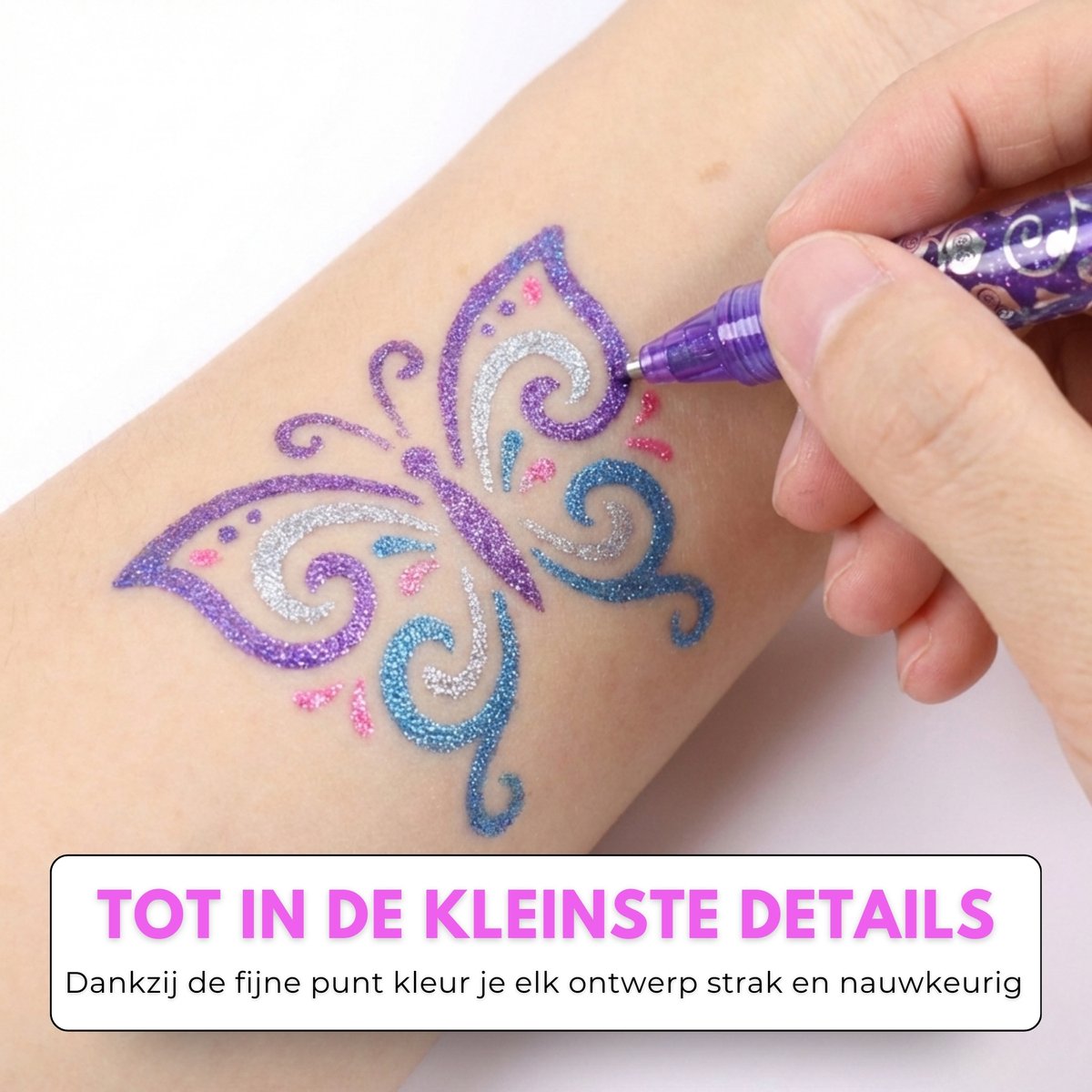 Boncy® XXL Glitter Tattoo Set - Schmink Tattoos Body Glitters - Incl. Sjablonen en Glitterstiften - Tijdelijke Nep Tatoeages Voor Kinderen & Volwassenen - Glittergel Gezicht - Temporary Kinder Gel Neptattoos - Plak Lijm Tatoeage - Neptattoo Haar Face — afbeelding 4