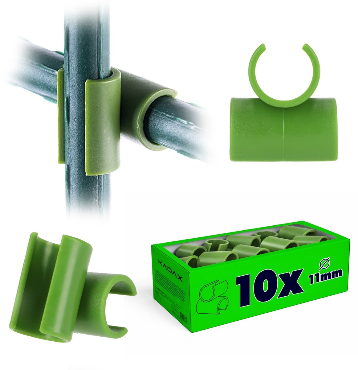 KADAX Plantenverbindingsstuk, 10-delige kruisgesp van kunststof, tuinpaalconnector, staafverbinding, plantensteunringen, accessoires voor broeikas (11 mm/10 stuks)