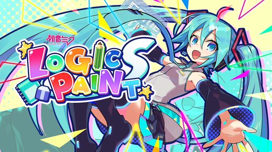Hatsune Miku in anime stijl, kleurrijk, met de tekst "LOGIC PAINT"