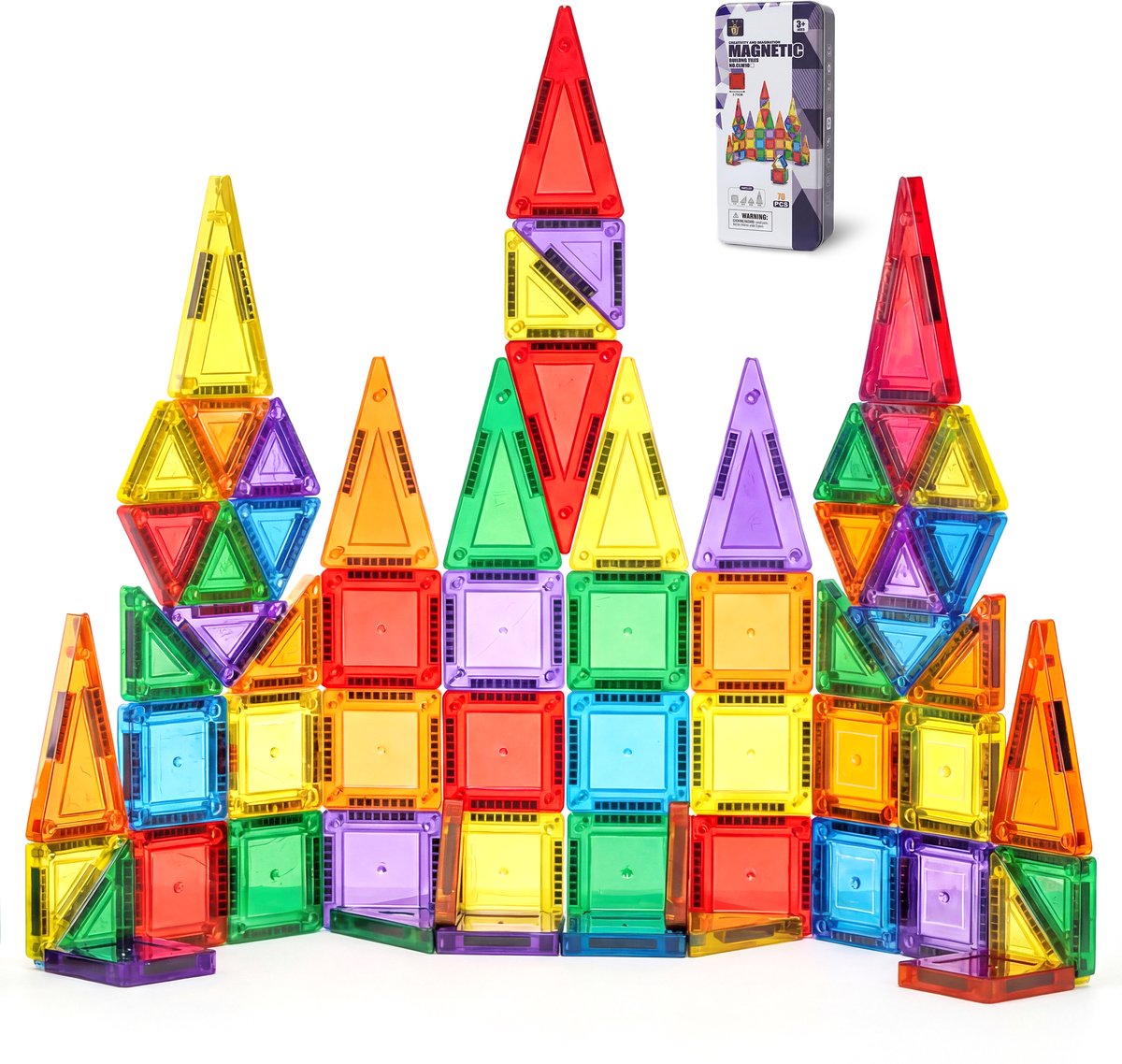 BLU Magnetic Tiles Travel Set - Magnetische Tegels Reisset - 70 stuks - Reisspeelgoed - Speelgoed voor in de Auto - Travel Set Magnetisch Speelgoed - Montessori Bouwstenen - Educatieve Magnetic Tiles - Cadeau Kinderen vanaf 3 jaar