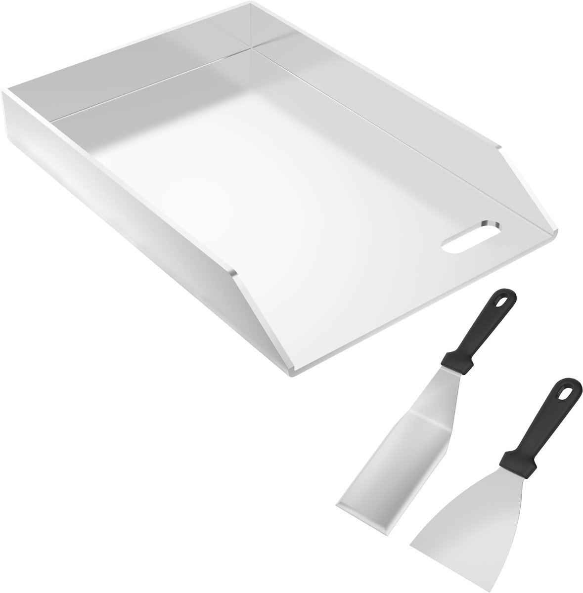 RVS Grillplaten 4mm Dikke Massieve Stalen Grillplaat Met 2 Grillspatels Universele Griddleplaat Voor Gas- & Koolgrill Plancha Grillschalen Voor Kamperen Strand Feest (30x40x4cm) NAIZY