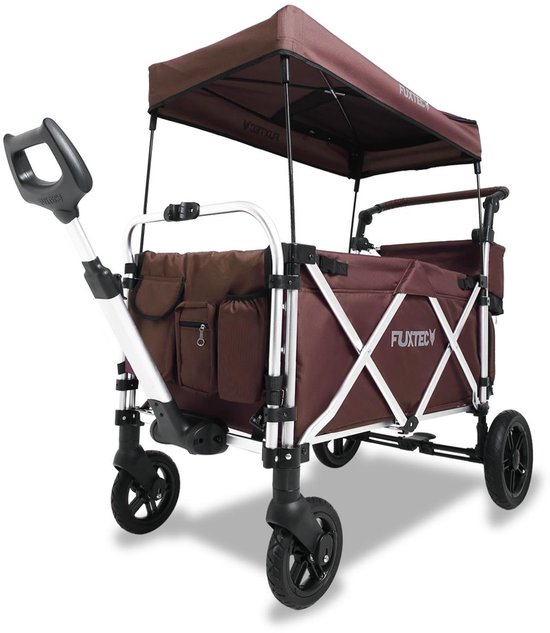 FUXLIFE by FUXTEC CTL950 Bolderkar Premium - Opvouwbaar - Bruin | Met Veiligheidsriemen & Zonnedak - Strandkar & Handkar - Max. 75kg