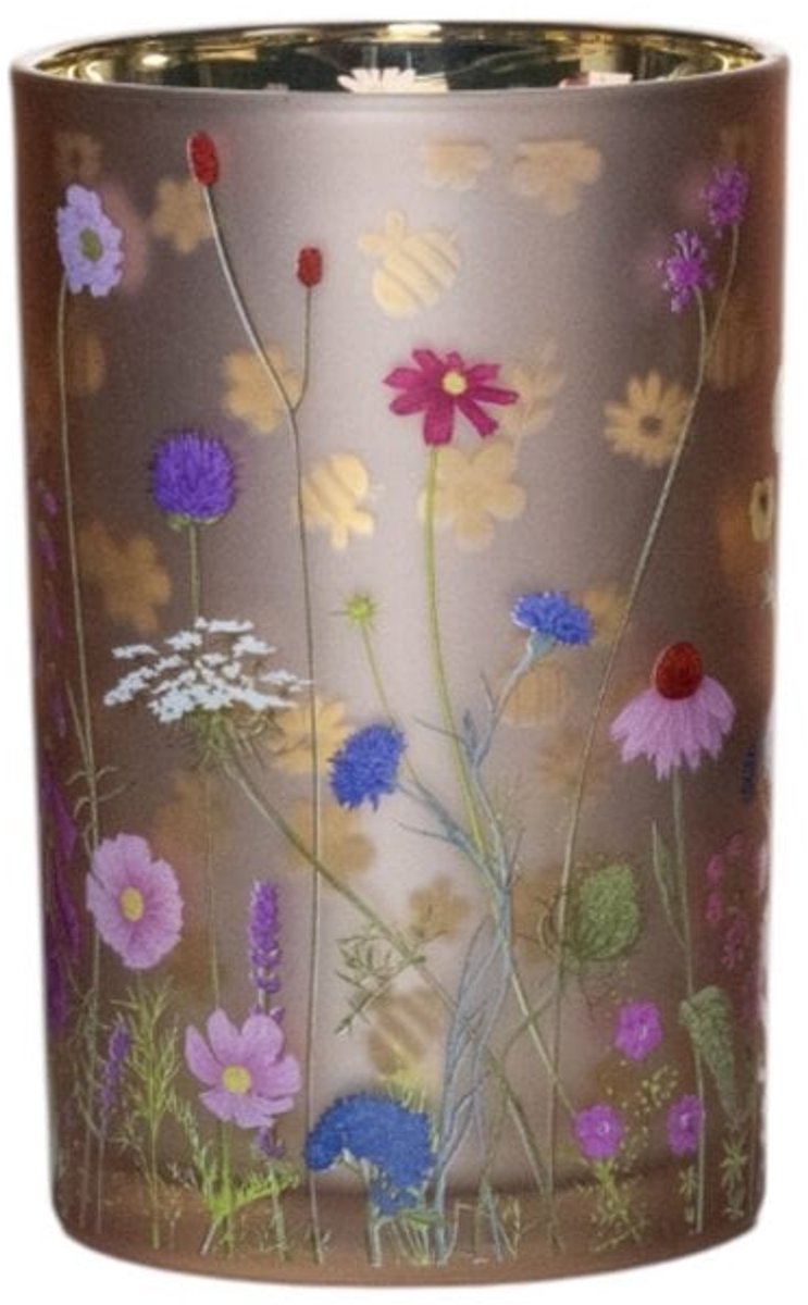Mars & More Theelichthouder wilde bloemen hommel large 18cm multi kleuren rood