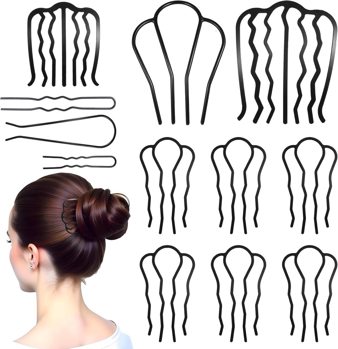 Set van 12 Metalen Haarspelden voor Opgestoken Kapsels - U-vormige Twist Tools