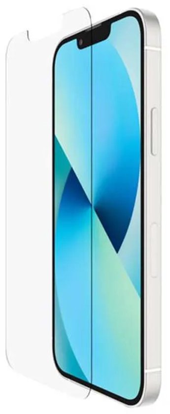 iPhone 14/13/13 Pro met een heldere screenprotector erop, zicht op de zijkant.