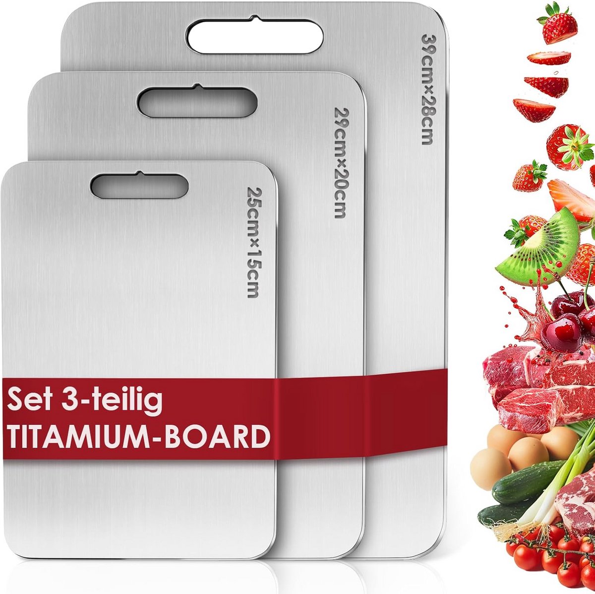 Set van 3 Titanium Gecoate Snijplanken - Hygiënisch en Duurzaam Staal