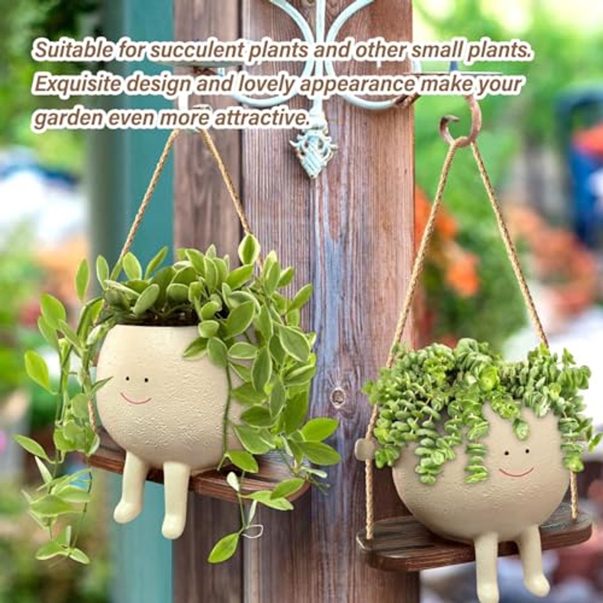 Swing Face Planter, Hanging Rocking Chair Planter, Hanging Head Planter for Indoor and Outdoor, Cute Resin Head Planters for Plant Holder, Unique Seated