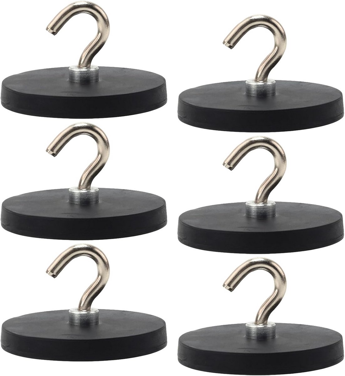 Allecto plus - Magnetische haken zwart 6 stuks 43 mm sterk rubberen haken 10 kg magneten voor deur koelkast keuken kledingrek