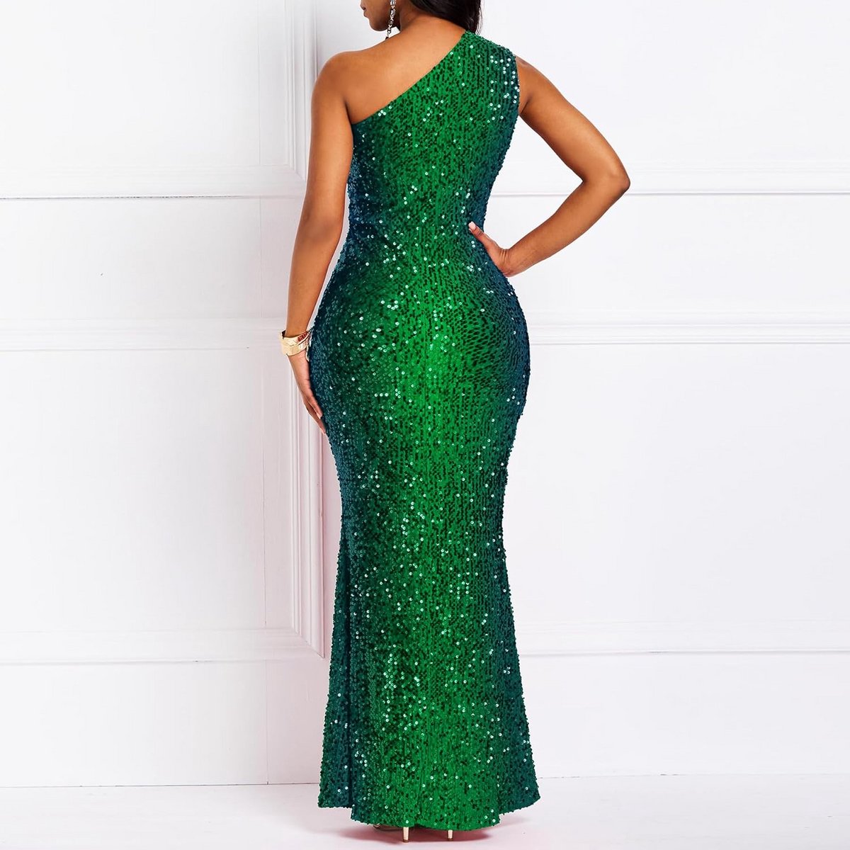 Elegante Pailletten Maxi Jurk met Schuine Kraag voor Dames