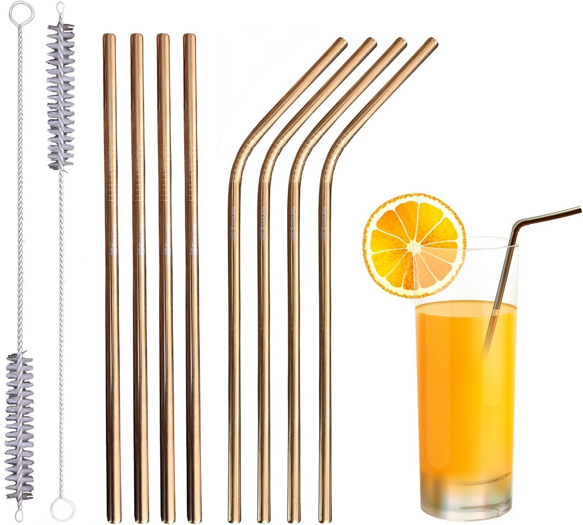 Set van 10 Herbruikbare Metalen Rietjes – RVS Cocktail & Milkshake Drinkrietjes