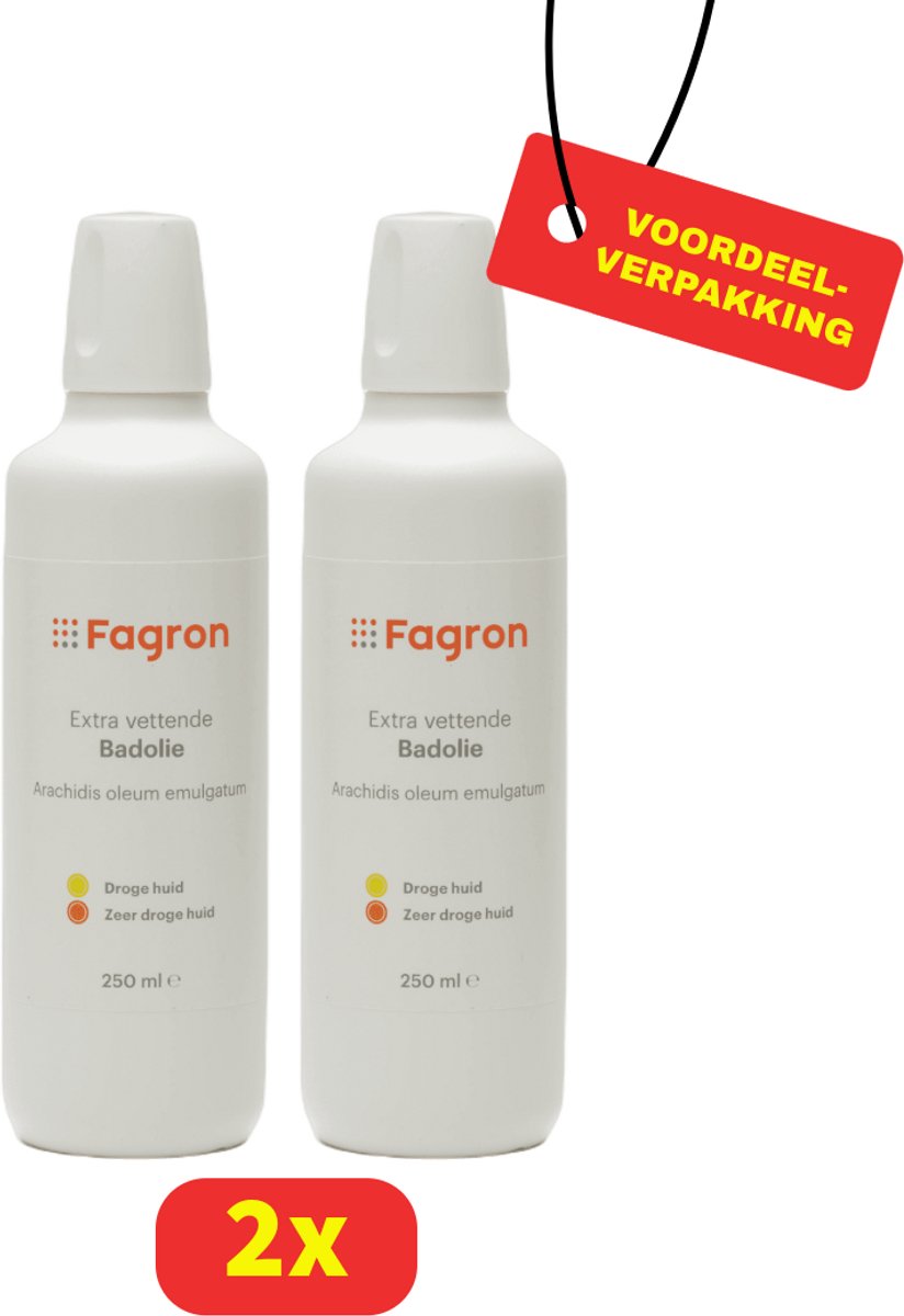 Fagron Extra Vettende Badolie - Gevoelige en Zeer Droge Huid - Arachidis Oleum Emulgatum - 2 x 250 ml - Voordeelverpakking