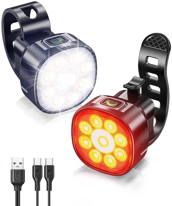 Fietlampen - voorlicht + achterlicht - 800 Lumen USB Fietslamp - IP65 Waterdicht & Oplaadbaar - Met 8+7 Lichtstanden - Voor Fiets, Step & Buggy - Krachtig & Veilig in Gebruik — afbeelding 2