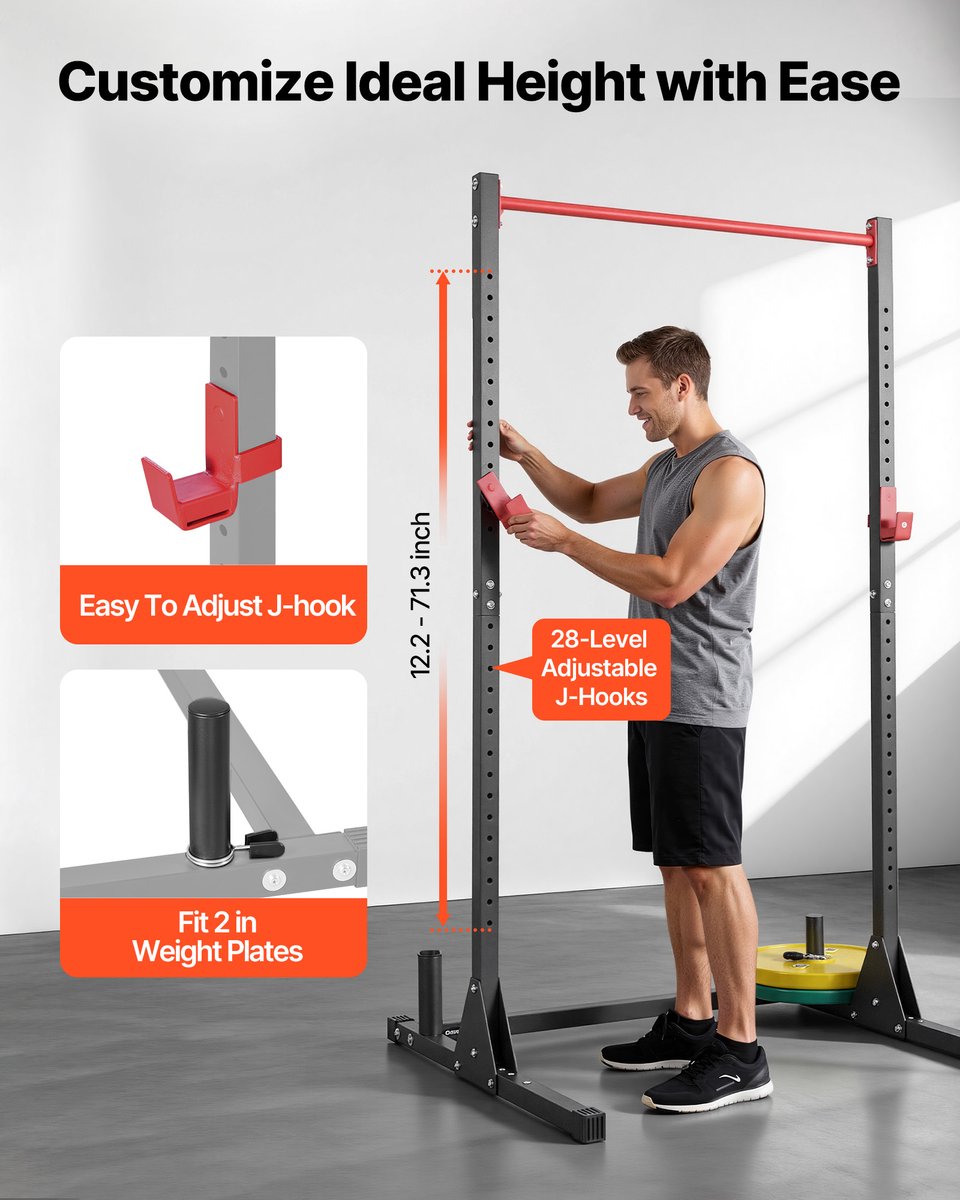 VEVOR Power Rack, 362,87 KG Draagvermogen, Multifunctioneel Squat Rack voor Thuisgym, Krachttrainingsapparaat met 28-Voudig Verstelbare J-Haken voor Barbell Squats, Pull-Ups en Gewichtheffen. thumbnail 6