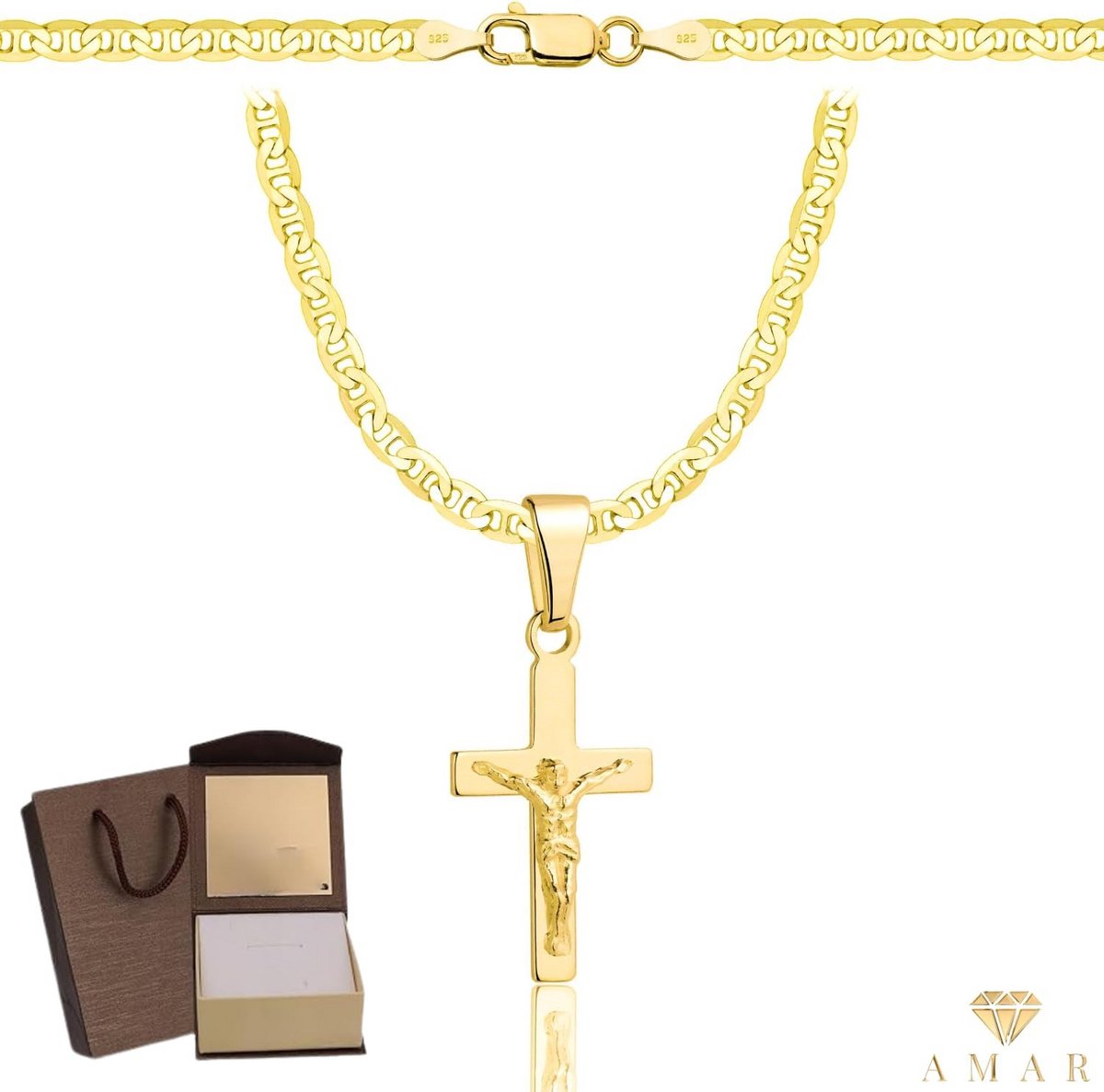 Gouden Kruisketting Heren en Dames 585 Goud 3,8 mm Breedte