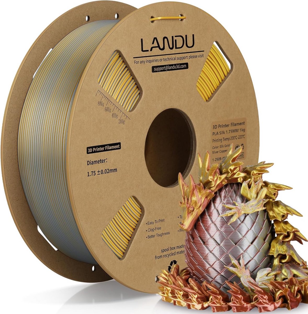 3D Printer Filament Zijde PLA, 1.75mm, 1kg, Tricolor Zijde Afwerking