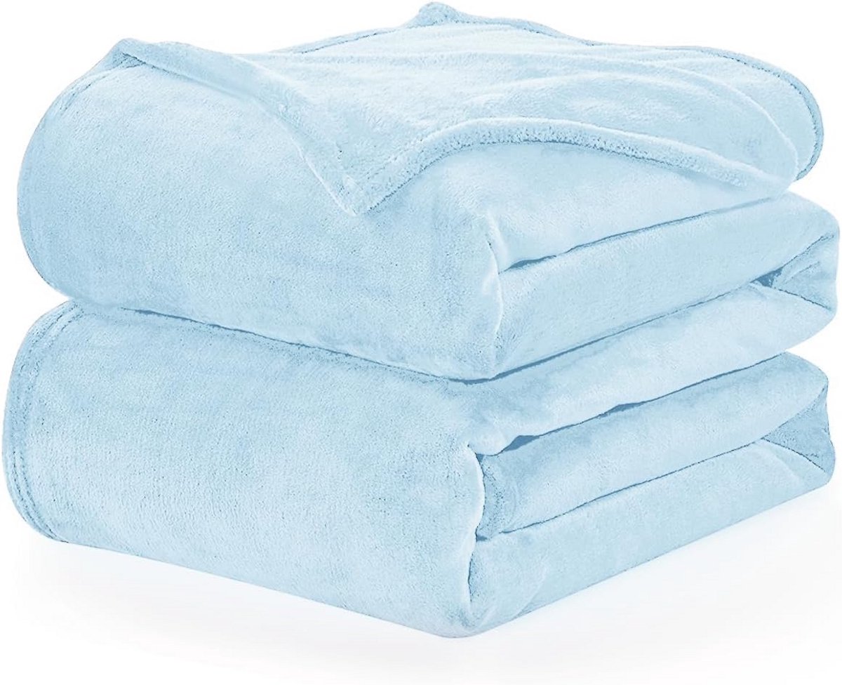 Zachte Fleece Plaid Bank Beige Lichtblauw Warm en Pluizig voor Bank of Bed 130x150cm
