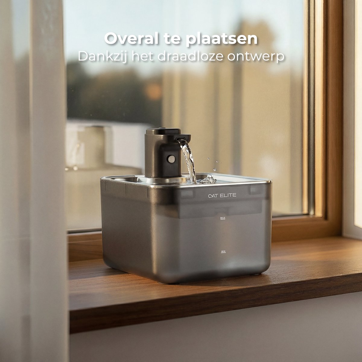 CatElite® - Draadloze Drinkfontein Kat RVS | Wave - Waterdispenser met Sensor & Accu - Incl. 2 Filters - 2.5L Waterfontein Kat - Kattenfontein - Fluisterstil - Zwart - Upgraded Version thumbnail 5