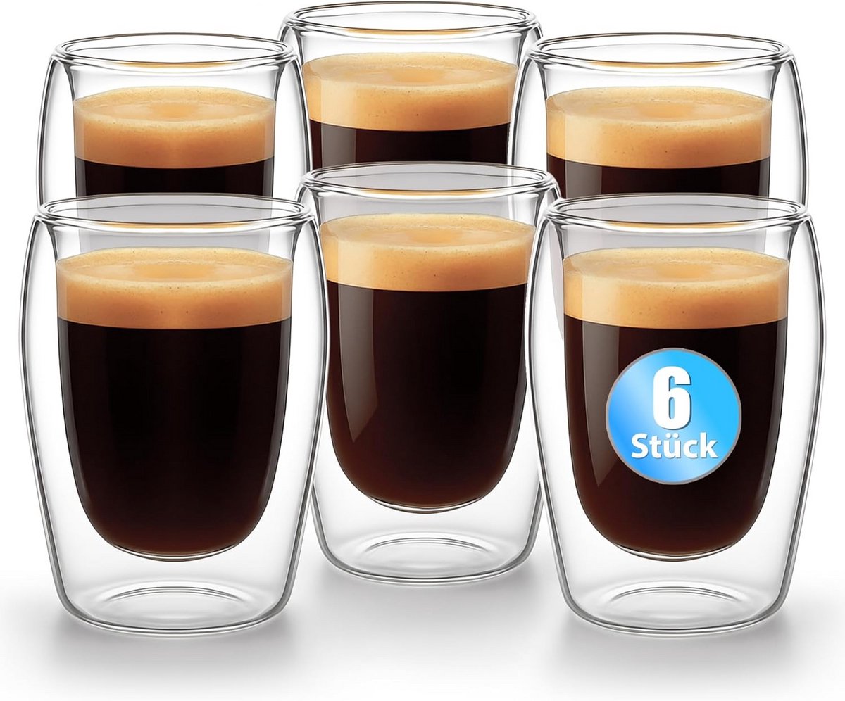 Set van 6 Dubbelwandige Espressokopjes (80 ml) - Thermoglazen voor Warme Espresso