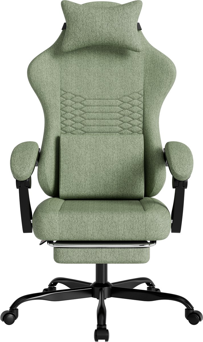 Stoffen Gaming Stoel Met Massagefunctie En Voetsteun - Groen - afbeelding 2