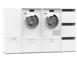 Washcab® Wasmachine Kast - Wasmachine Verhoger - Wasmachine Ombouw - Wit - Duo Set Low 5 - 120kg draagkracht - 5 jaar garantie