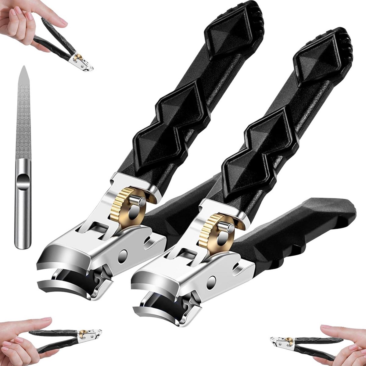 Ergonomische nagelknipper met brede opening voor dikke nagels en spatbescherming