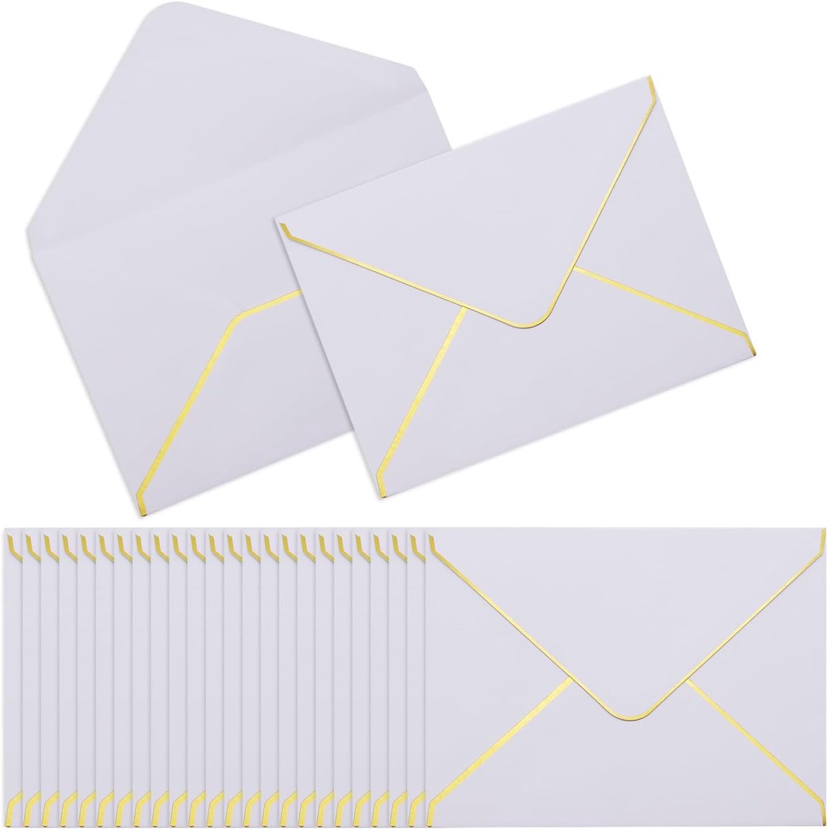 100x Set Witte Uitnodigingsenveloppen 12x17 cm met Gouden Rand voor Kaarten en Feesten