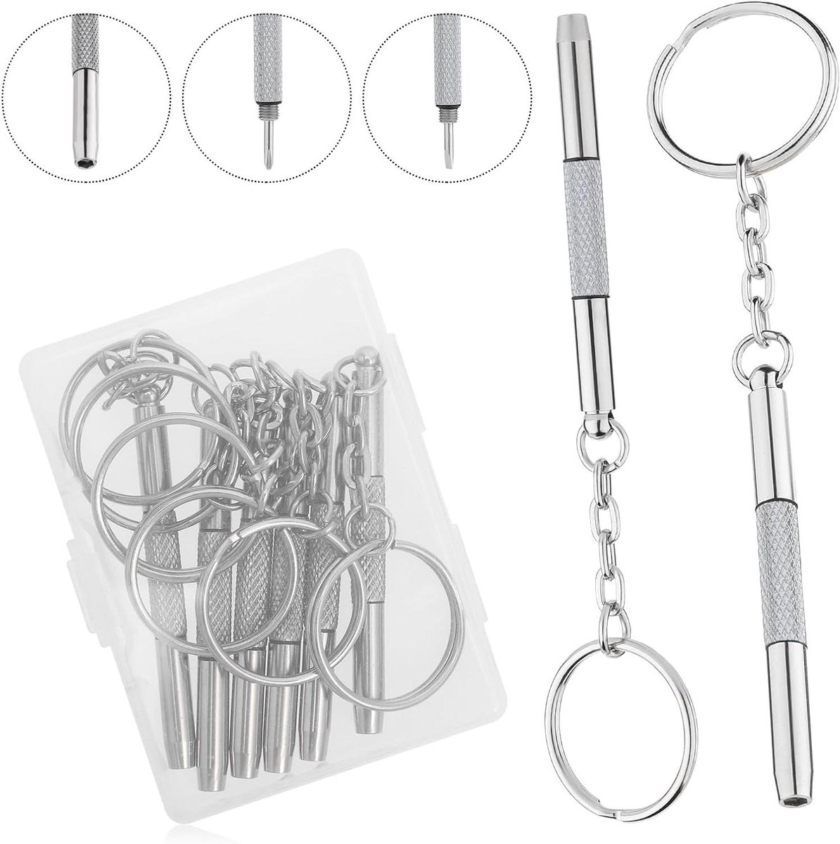 6-delige brillenreparatieset van roestvrij staal - schroevendraaier en sleutelhanger - precisie gereedschap voor zonnebril, sieraad en horloge