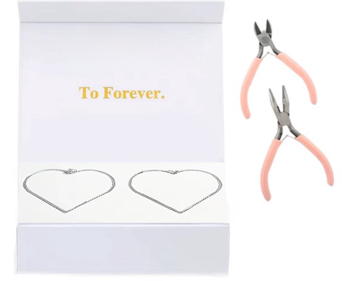 Eeuwige Armband voor Koppels – Eeuwige Liefdesarmband Double Heart (Zilver & Zilver) | Kit voor het Maken van Armbanden | Sieraden voor Hem & Haar | Romantisch Valentijnsdagcadeau