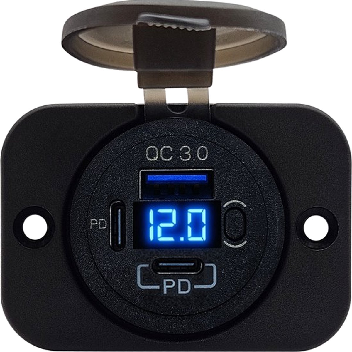 THAR Inbouw USB-C Lader 45W – Met LED Voltmeter - Blauw