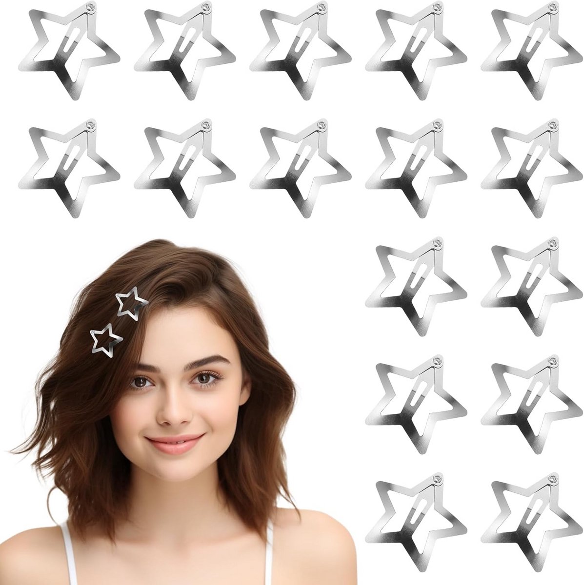 Set van 20 Metalen Haarspelden met Sterren, Y2K Stijl Haaraccessoires
