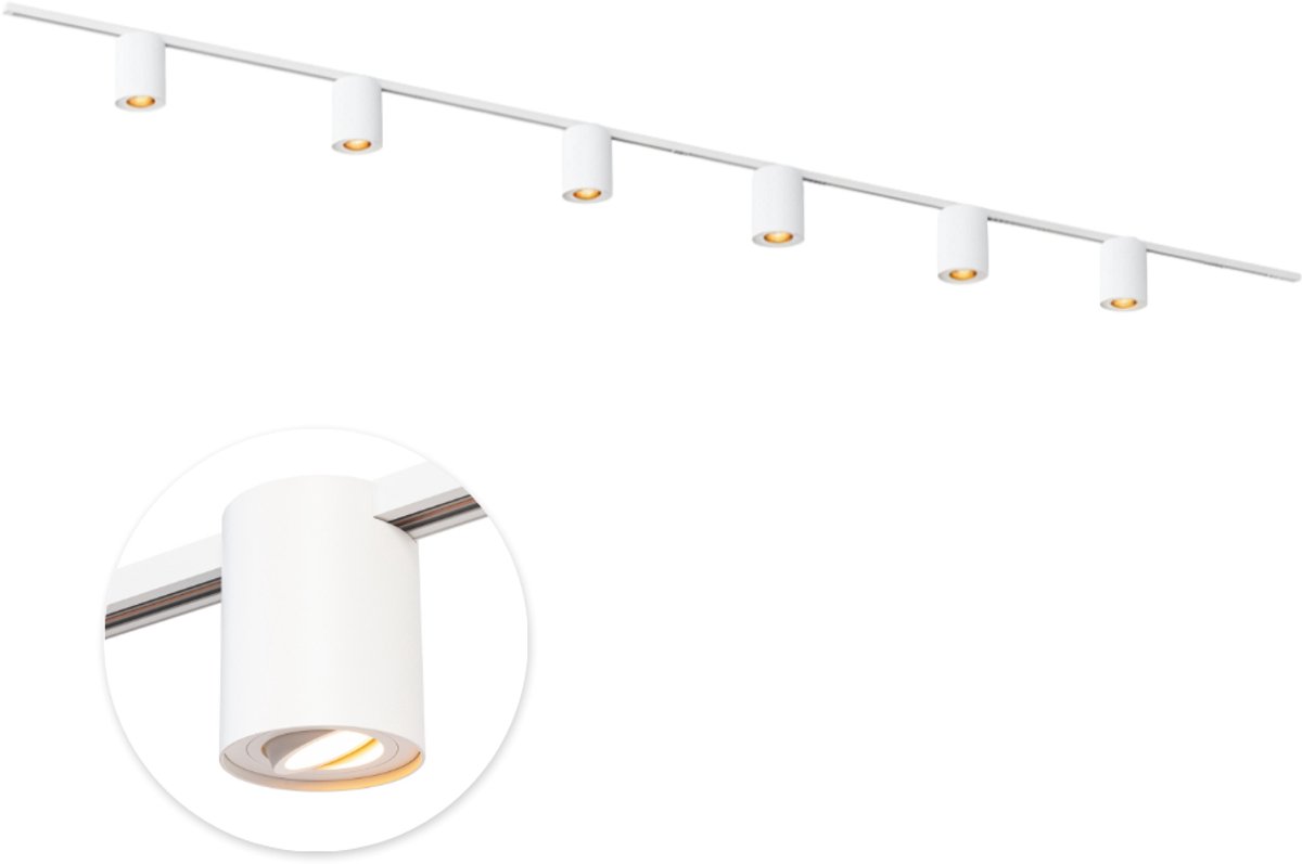Qub Viror Railverlichting - Wit - 400 cm - I-Vorm - 6x Cylinder Spots - Dimbaar - Complete Set